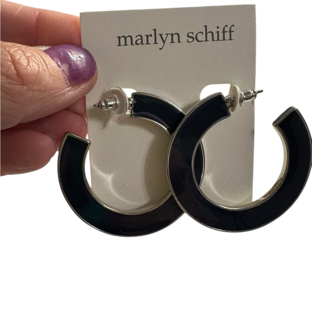 Marlyn Schiff Navy‎ Blue  Hoop Earrings